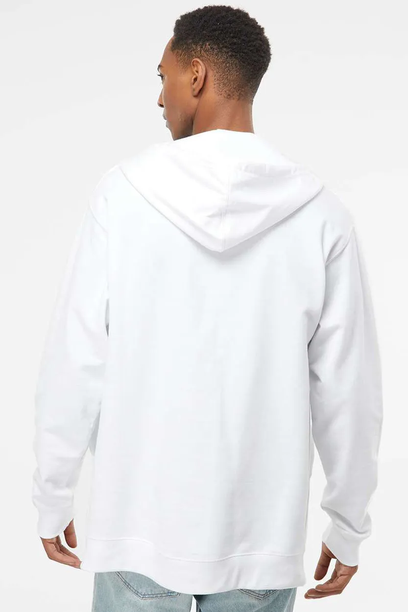 Independent Trading Company Mens Full Zip Hooded Sweatshirt Hoodie w/ Pockets - White