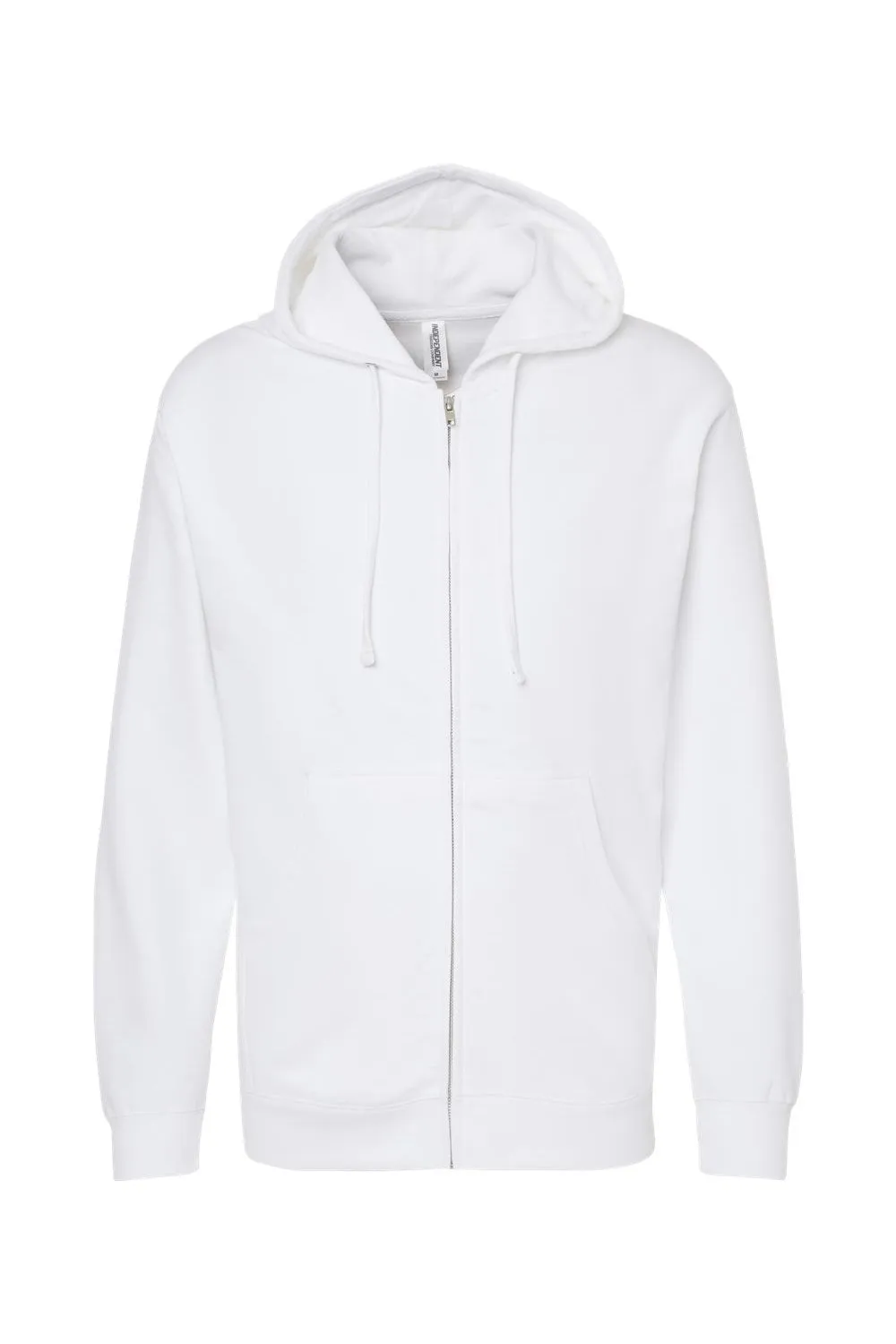 Independent Trading Company Mens Full Zip Hooded Sweatshirt Hoodie w/ Pockets - White