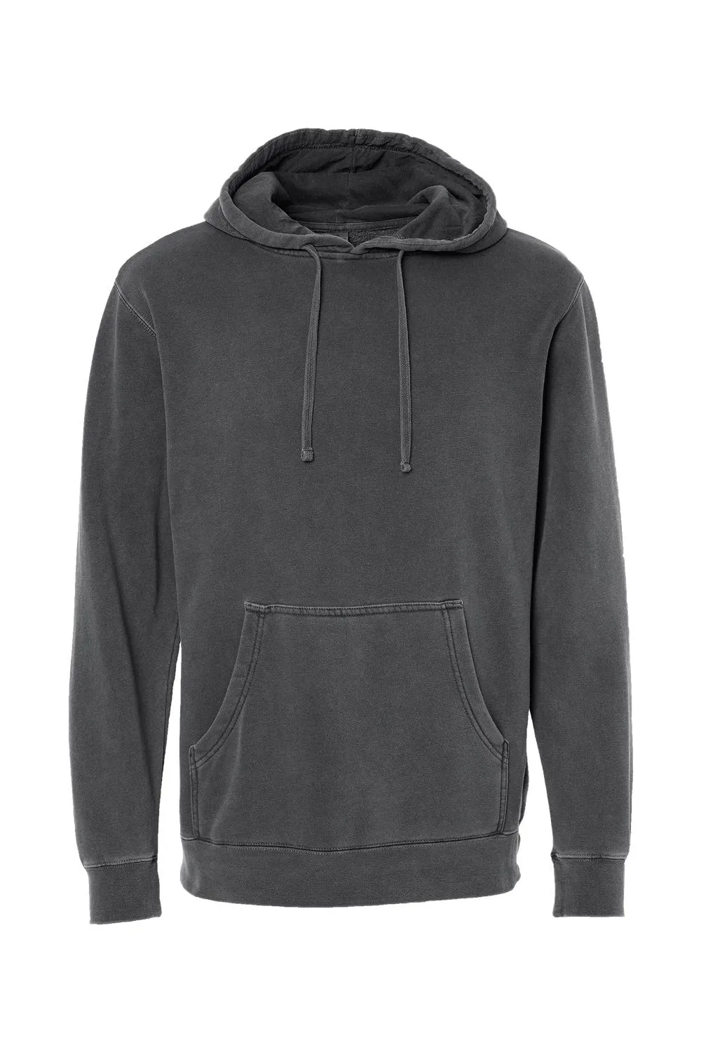 Independent Trading Company Mens Pigment Dyed Hooded Sweatshirt Hoodie w/ Pouch Pocket - Black