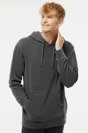 Independent Trading Company Mens Pigment Dyed Hooded Sweatshirt Hoodie w/ Pouch Pocket - Black