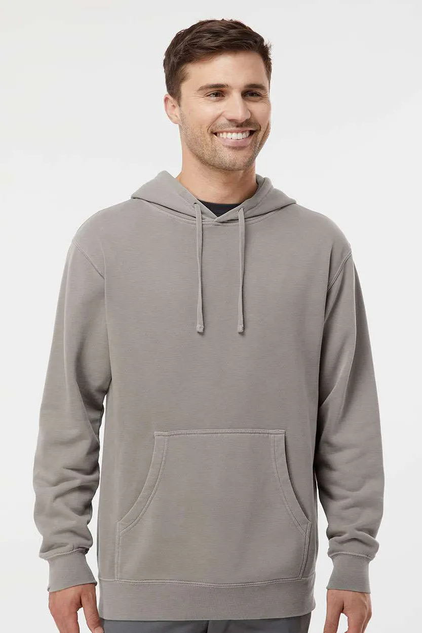 Independent Trading Company Mens Pigment Dyed Hooded Sweatshirt Hoodie w/ Pouch Pocket - Cement Grey