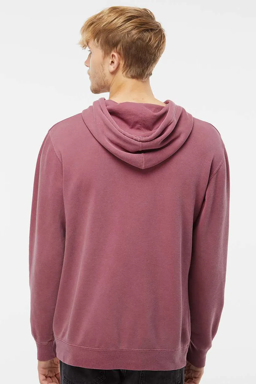 Independent Trading Company Mens Pigment Dyed Hooded Sweatshirt Hoodie w/ Pouch Pocket - Maroon