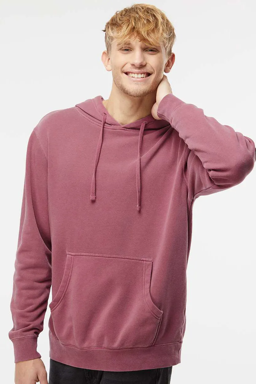 Independent Trading Company Mens Pigment Dyed Hooded Sweatshirt Hoodie w/ Pouch Pocket - Maroon