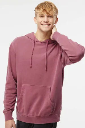 Independent Trading Company Mens Pigment Dyed Hooded Sweatshirt Hoodie w/ Pouch Pocket - Maroon