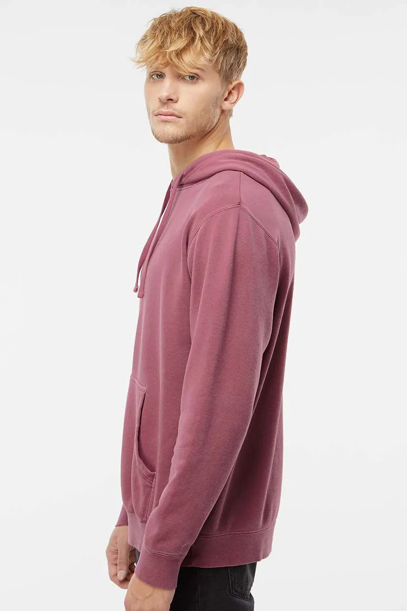 Independent Trading Company Mens Pigment Dyed Hooded Sweatshirt Hoodie w/ Pouch Pocket - Maroon