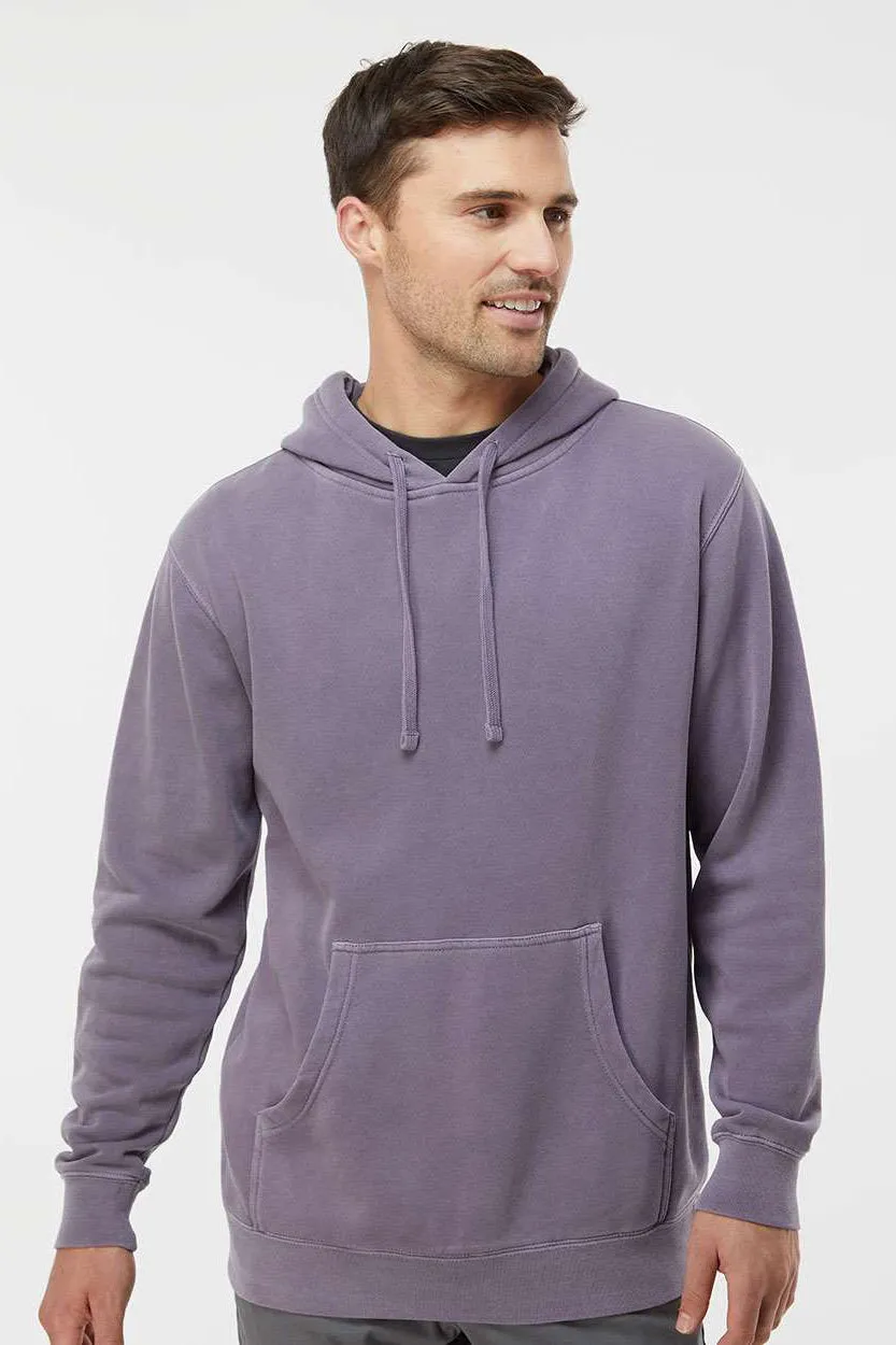 Independent Trading Company Mens Pigment Dyed Hooded Sweatshirt Hoodie w/ Pouch Pocket - Plum Purple
