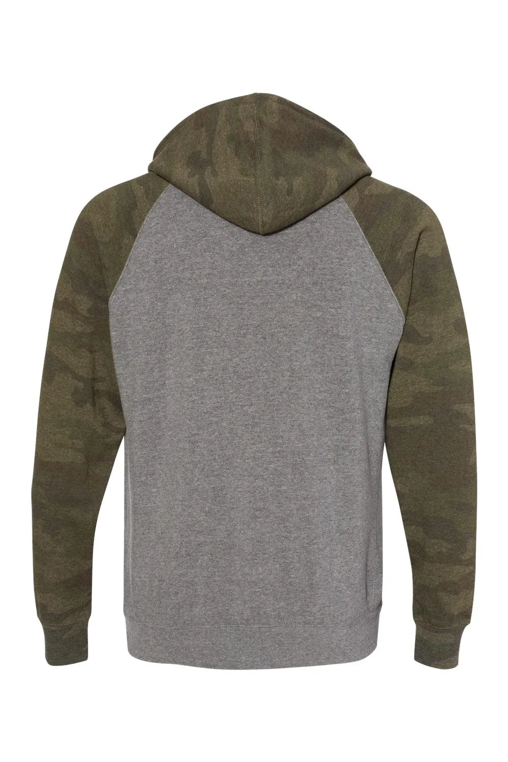 Independent Trading Company Mens Special Blend Raglan Hooded Sweatshirt Hoodie w/ Pouch Pocket - Heather Nickel Grey/Forest Green Camo