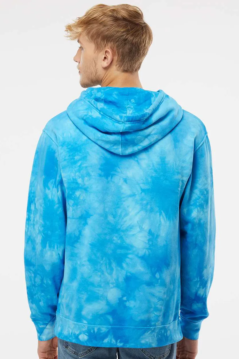 Independent Trading Company Mens Tie-Dye Hooded Sweatshirt Hoodie w/ Pouch Pocket - Aqua Blue