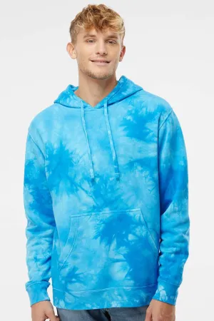 Independent Trading Company Mens Tie-Dye Hooded Sweatshirt Hoodie w/ Pouch Pocket - Aqua Blue