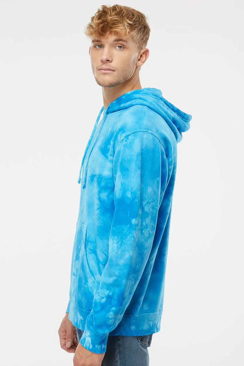Independent Trading Company Mens Tie-Dye Hooded Sweatshirt Hoodie w/ Pouch Pocket - Aqua Blue