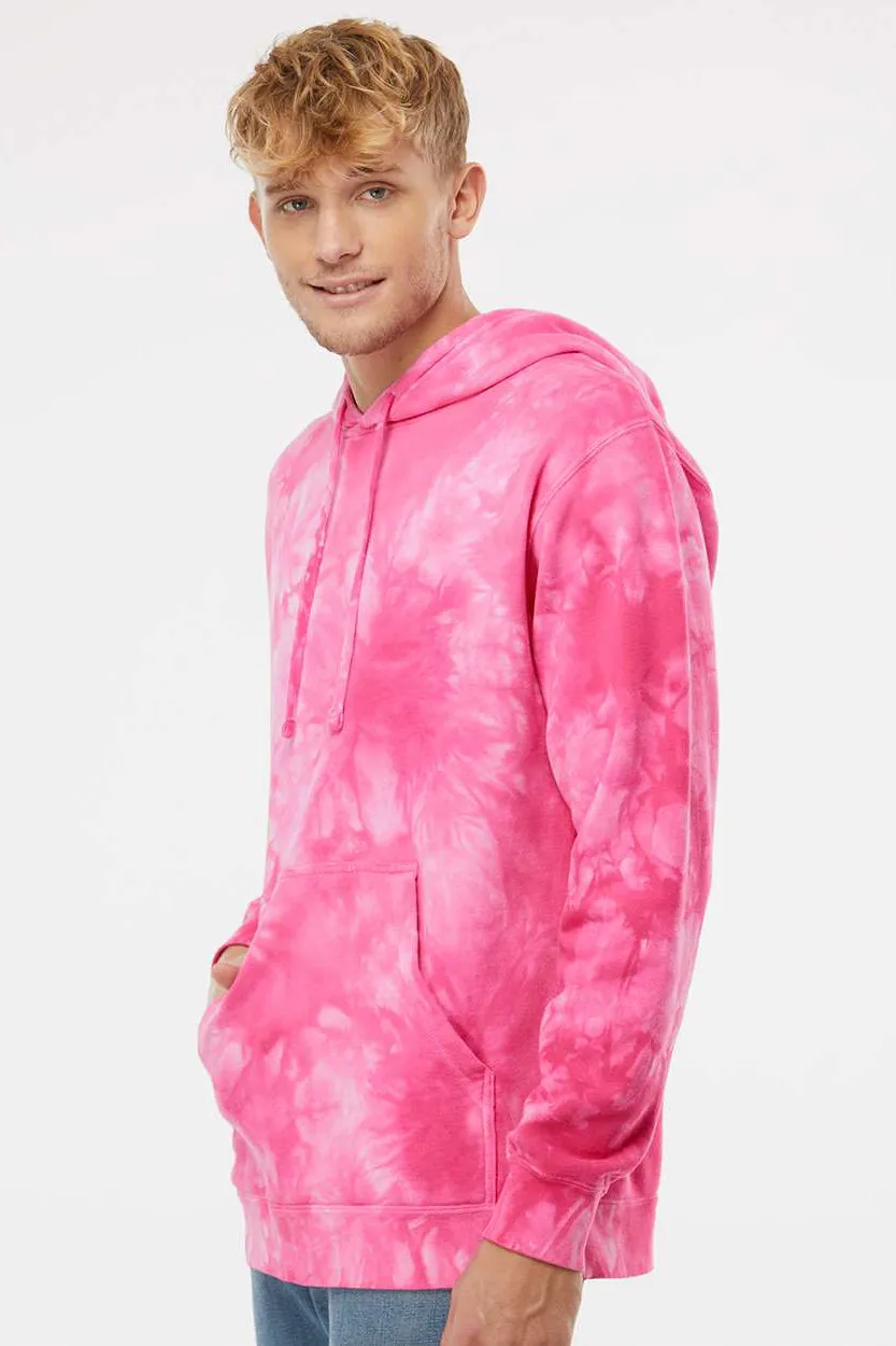 Independent Trading Company Mens Tie-Dye Hooded Sweatshirt Hoodie w/ Pouch Pocket - Pink