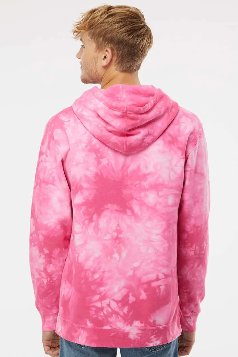 Independent Trading Company Mens Tie-Dye Hooded Sweatshirt Hoodie w/ Pouch Pocket - Pink