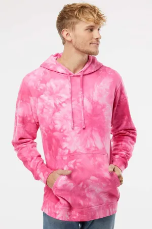 Independent Trading Company Mens Tie-Dye Hooded Sweatshirt Hoodie w/ Pouch Pocket - Pink