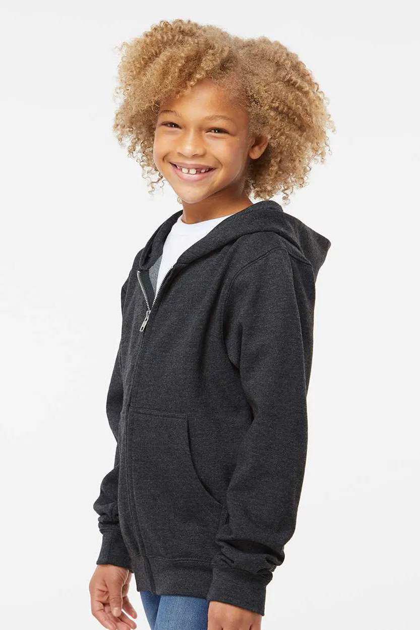 Independent Trading Company Youth Full Zip Hooded Sweatshirt Hoodie w/ Pockets - Heather Charcoal Grey