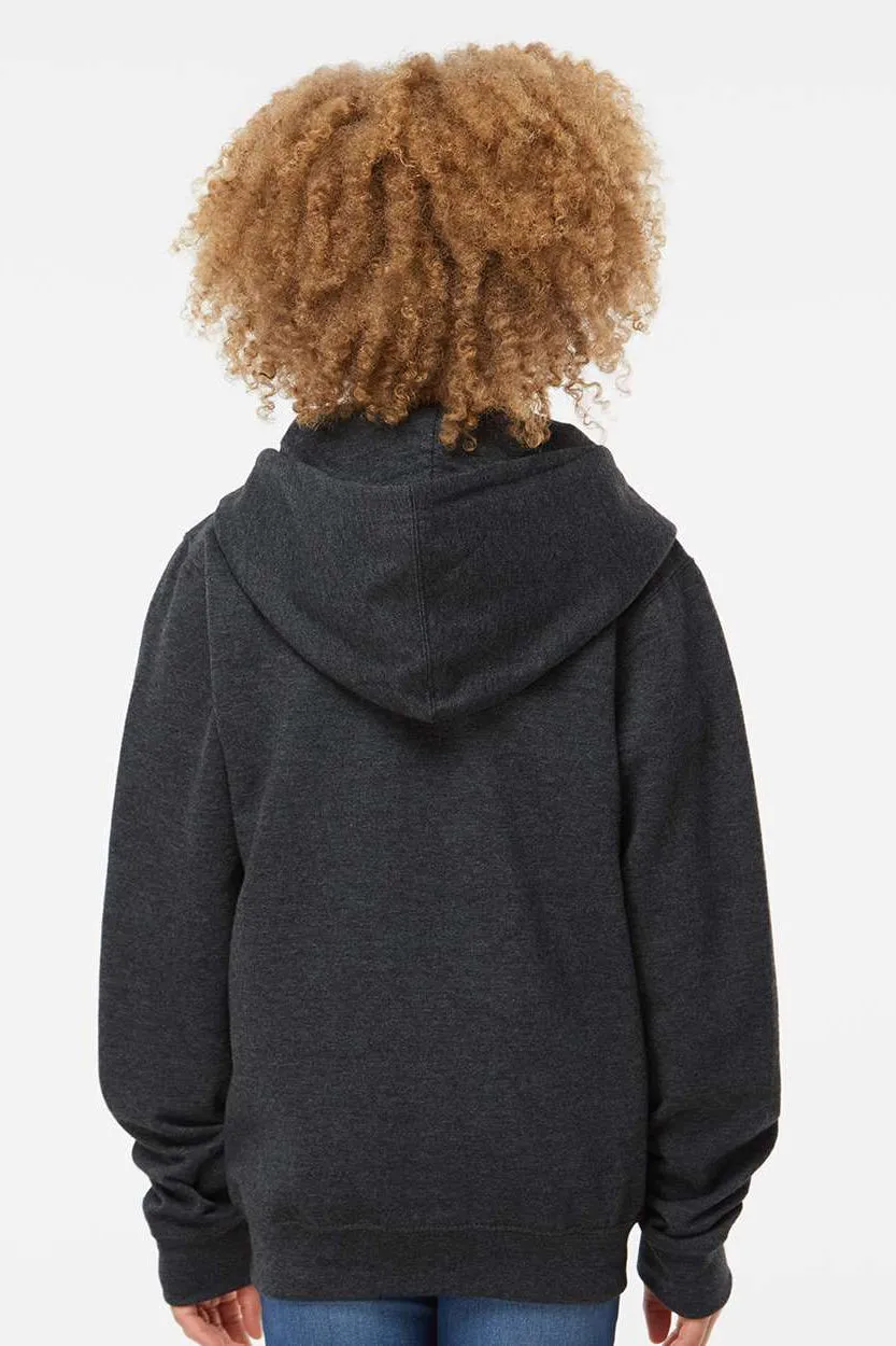 Independent Trading Company Youth Full Zip Hooded Sweatshirt Hoodie w/ Pockets - Heather Charcoal Grey