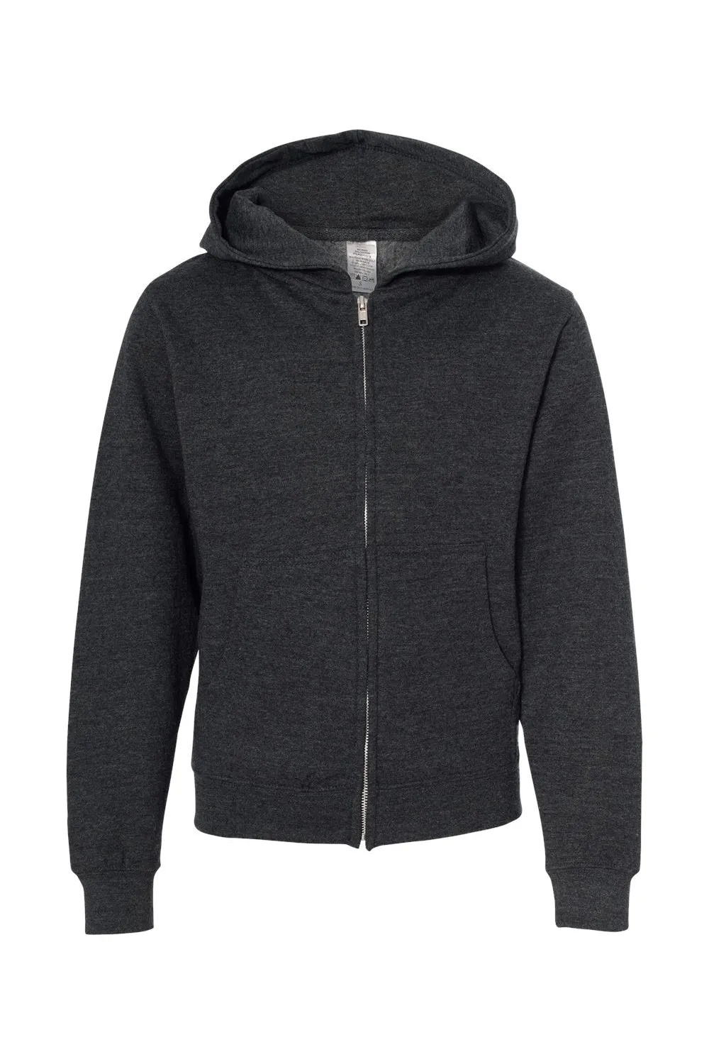 Independent Trading Company Youth Full Zip Hooded Sweatshirt Hoodie w/ Pockets - Heather Charcoal Grey