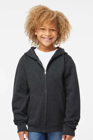 Independent Trading Company Youth Full Zip Hooded Sweatshirt Hoodie w/ Pockets - Heather Charcoal Grey