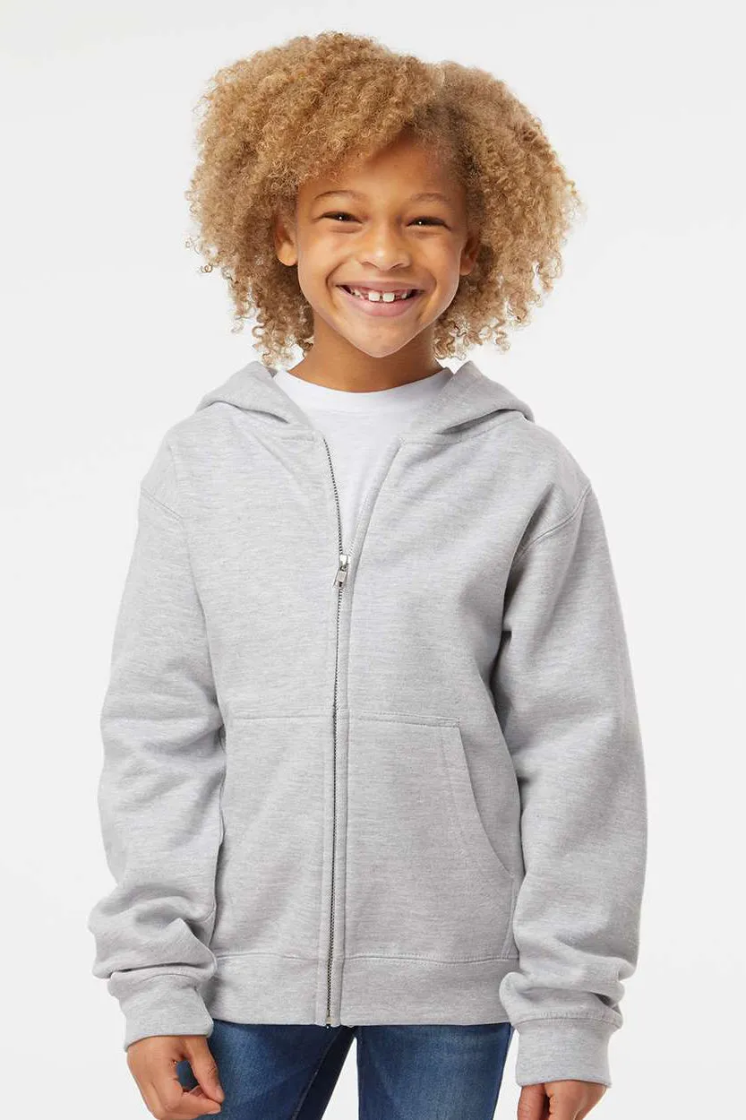 Independent Trading Company Youth Full Zip Hooded Sweatshirt Hoodie w/ Pockets - Heather Grey
