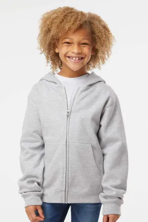 Independent Trading Company Youth Full Zip Hooded Sweatshirt Hoodie w/ Pockets - Heather Grey