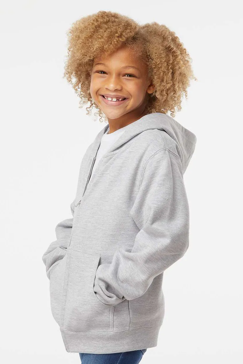 Independent Trading Company Youth Full Zip Hooded Sweatshirt Hoodie w/ Pockets - Heather Grey