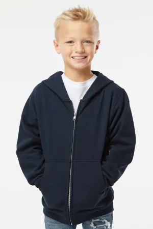 Independent Trading Company Youth Full Zip Hooded Sweatshirt Hoodie w/ Pockets - Navy Blue
