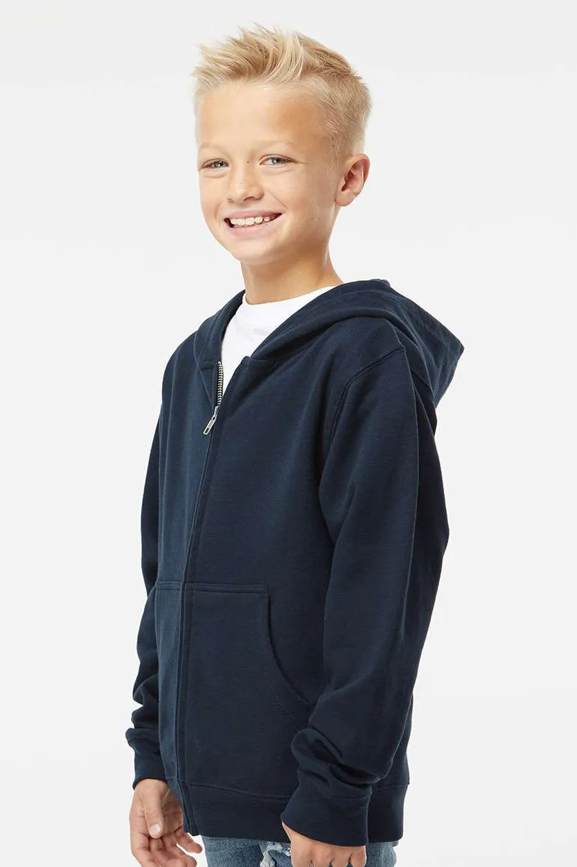 Independent Trading Company Youth Full Zip Hooded Sweatshirt Hoodie w/ Pockets - Navy Blue