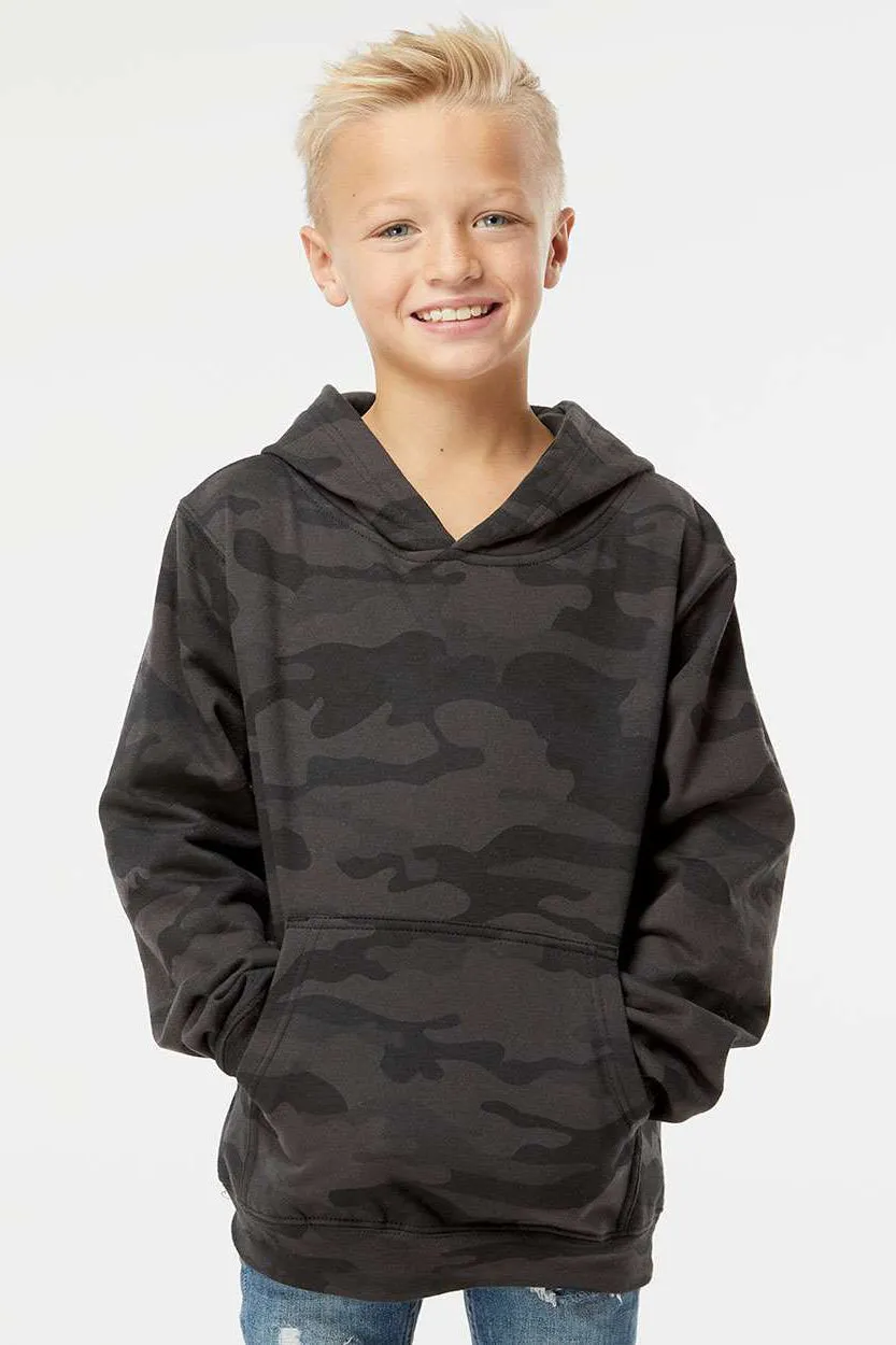 Independent Trading Company Youth Hooded Sweatshirt Hoodie w/ Pouch Pocket - Black Camo