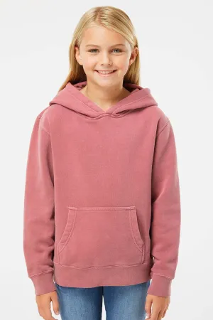 Independent Trading Company Youth Pigment Dyed Hooded Sweatshirt Hoodie w/ Pouch Pocket - Maroon