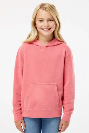 Independent Trading Company Youth Pigment Dyed Hooded Sweatshirt Hoodie w/ Pouch Pocket - Pink