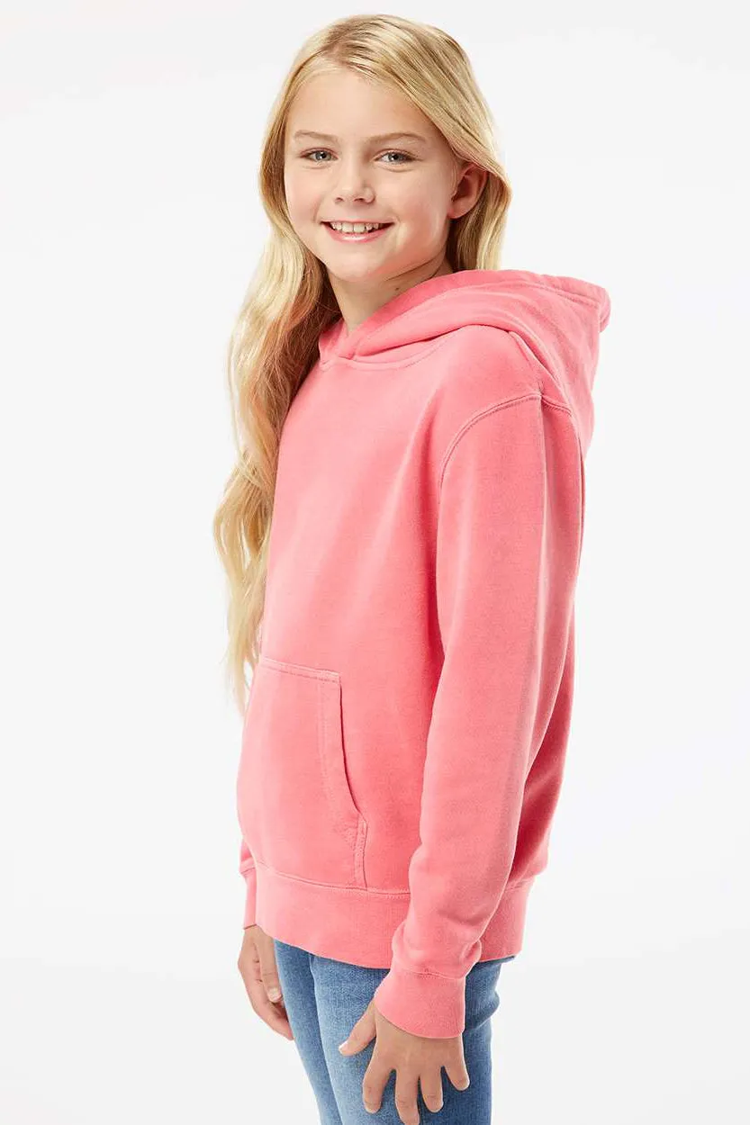 Independent Trading Company Youth Pigment Dyed Hooded Sweatshirt Hoodie w/ Pouch Pocket - Pink