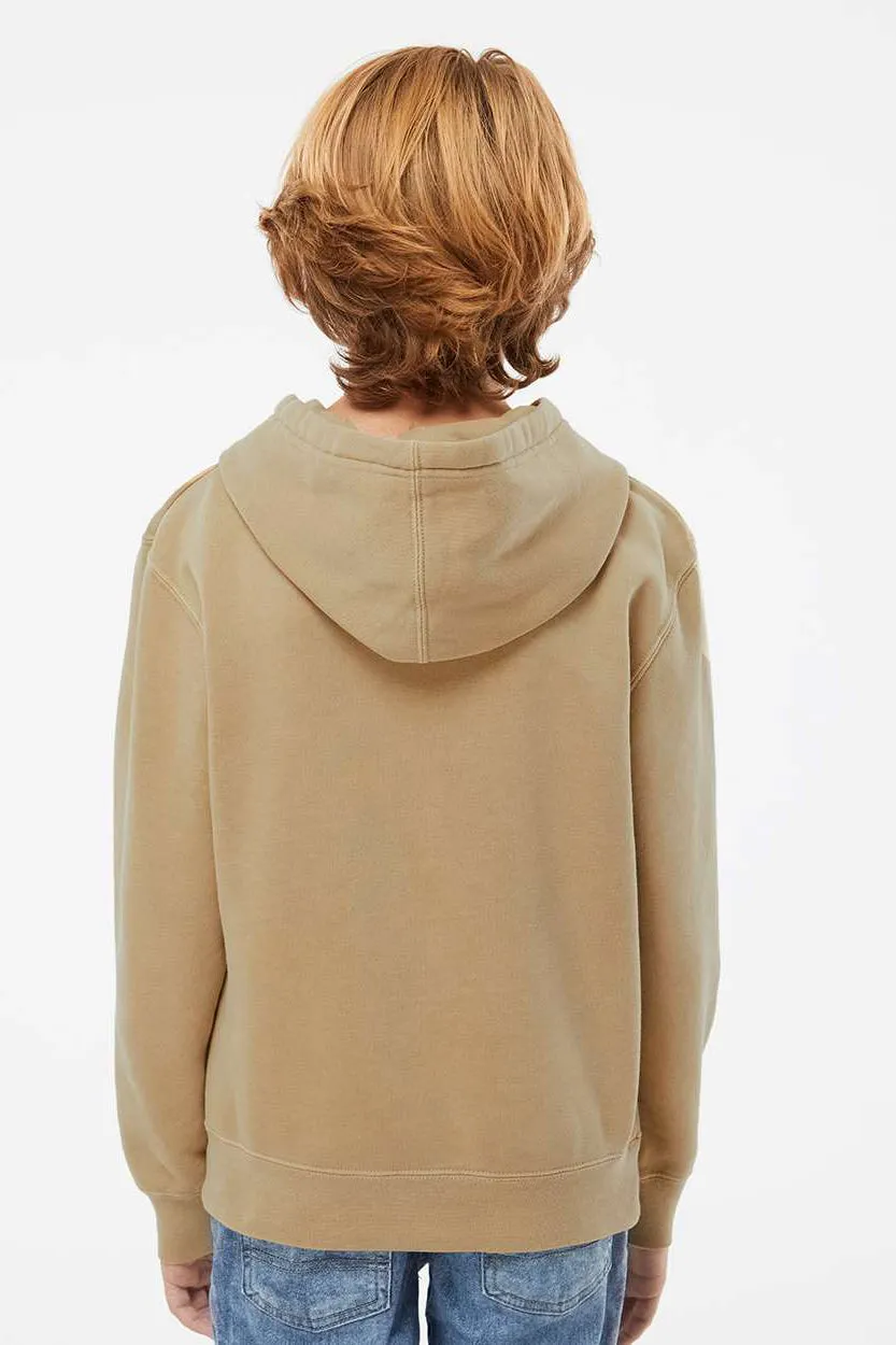 Independent Trading Company Youth Pigment Dyed Hooded Sweatshirt Hoodie w/ Pouch Pocket - Sandstone Brown