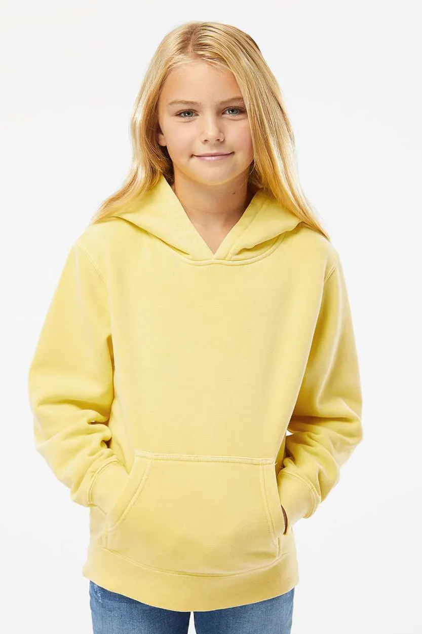 Independent Trading Company Youth Pigment Dyed Hooded Sweatshirt Hoodie w/ Pouch Pocket - Yellow