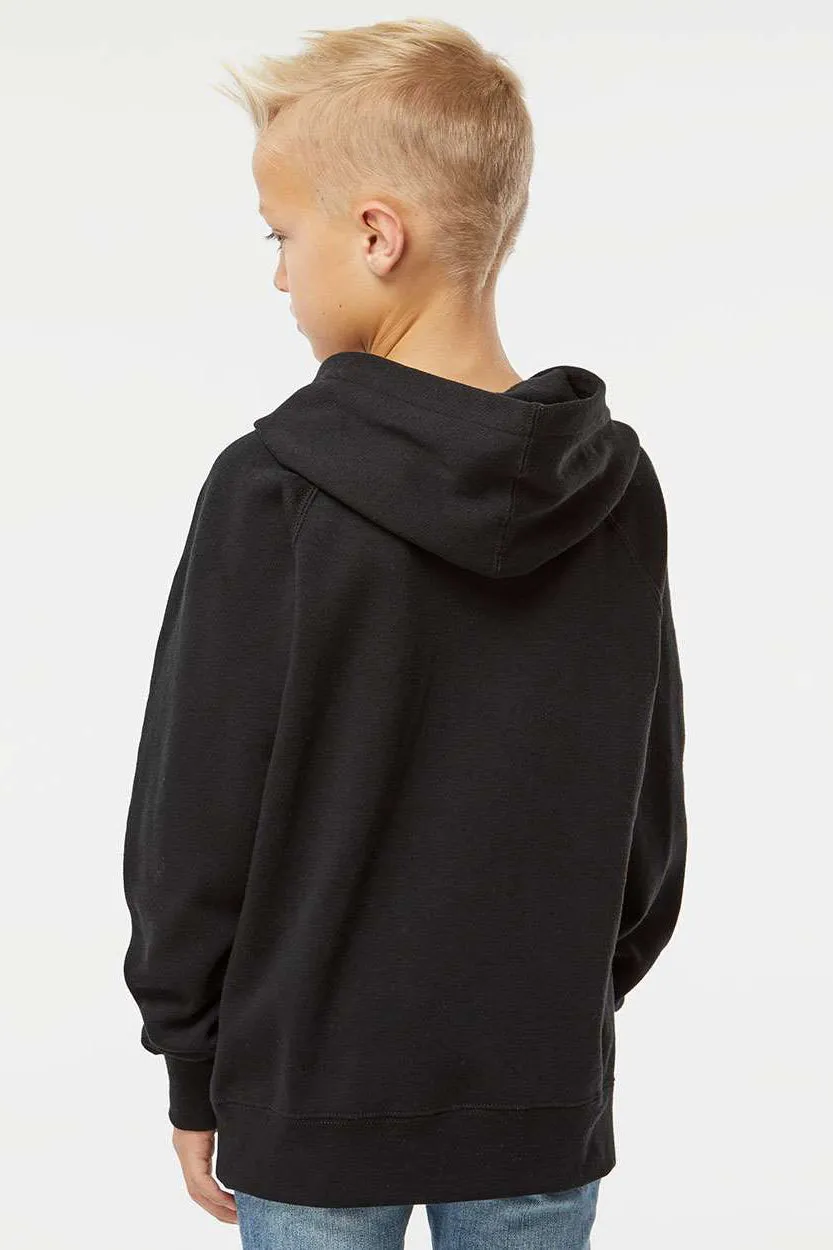 Independent Trading Company Youth Special Blend Raglan Hooded Sweatshirt Hoodie w/ Pouch Pocket - Black