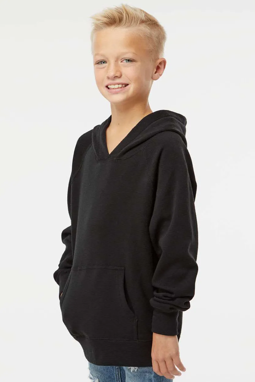 Independent Trading Company Youth Special Blend Raglan Hooded Sweatshirt Hoodie w/ Pouch Pocket - Black