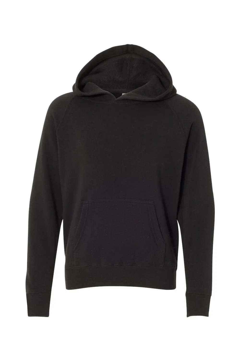 Independent Trading Company Youth Special Blend Raglan Hooded Sweatshirt Hoodie w/ Pouch Pocket - Black