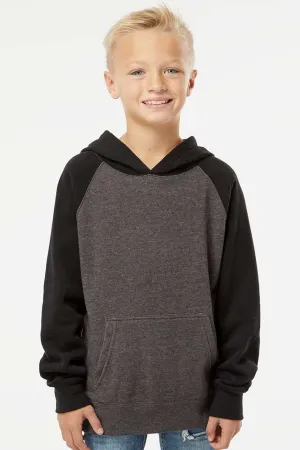 Independent Trading Company Youth Special Blend Raglan Hooded Sweatshirt Hoodie w/ Pouch Pocket - Carbon Grey/Black