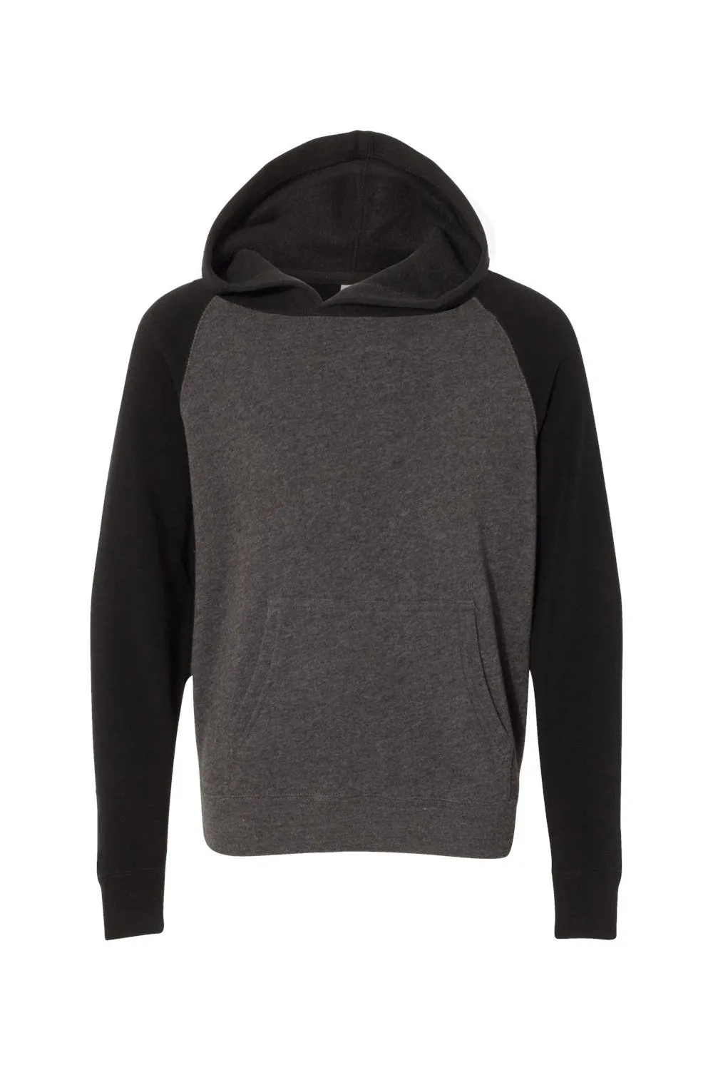 Independent Trading Company Youth Special Blend Raglan Hooded Sweatshirt Hoodie w/ Pouch Pocket - Carbon Grey/Black