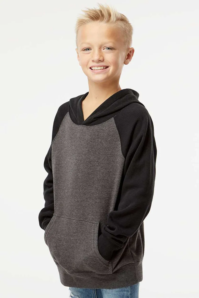 Independent Trading Company Youth Special Blend Raglan Hooded Sweatshirt Hoodie w/ Pouch Pocket - Carbon Grey/Black