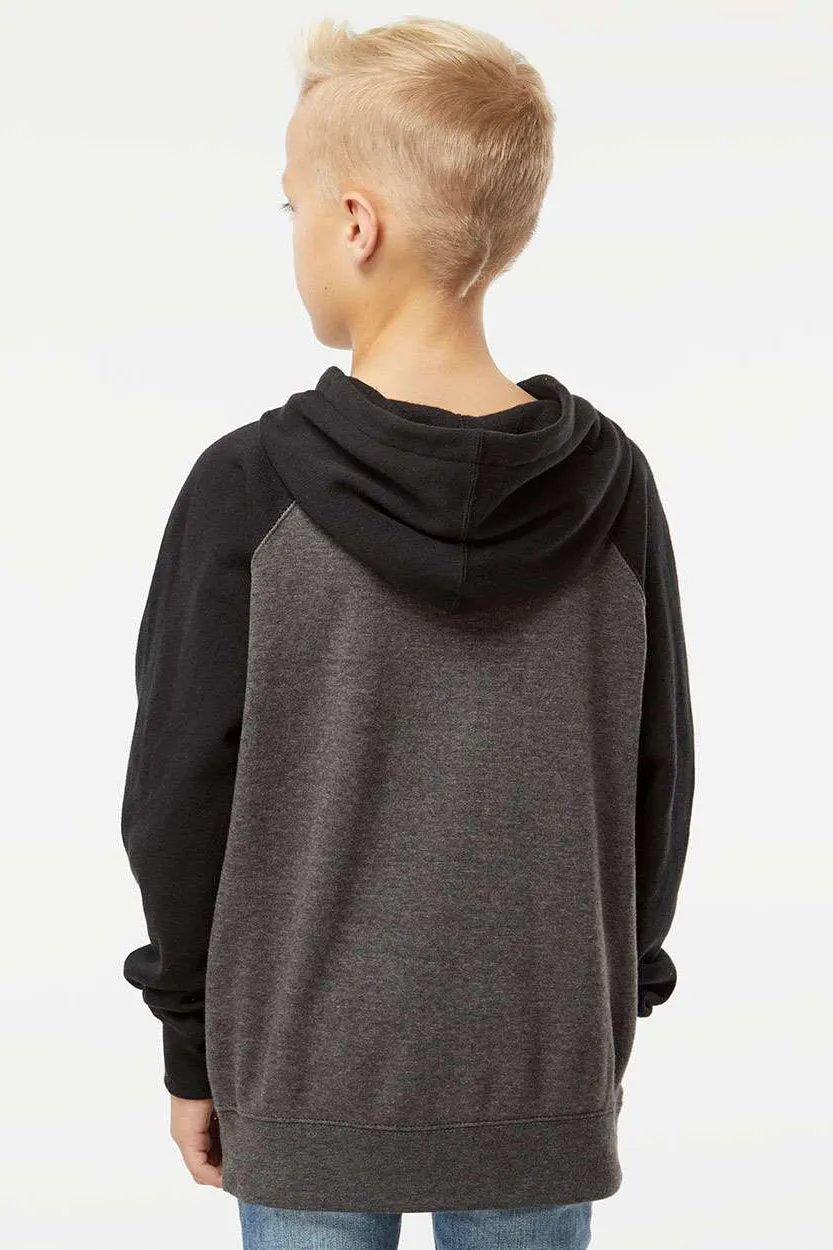 Independent Trading Company Youth Special Blend Raglan Hooded Sweatshirt Hoodie w/ Pouch Pocket - Carbon Grey/Black