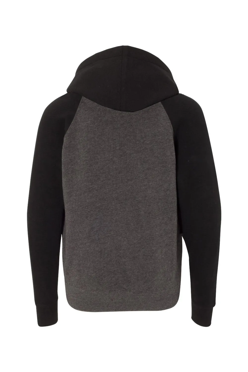 Independent Trading Company Youth Special Blend Raglan Hooded Sweatshirt Hoodie w/ Pouch Pocket - Carbon Grey/Black