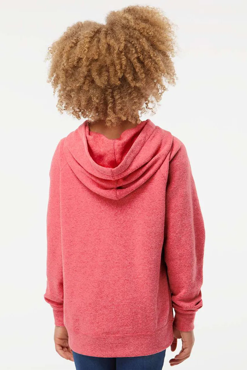 Independent Trading Company Youth Special Blend Raglan Hooded Sweatshirt Hoodie w/ Pouch Pocket - Pomegranate