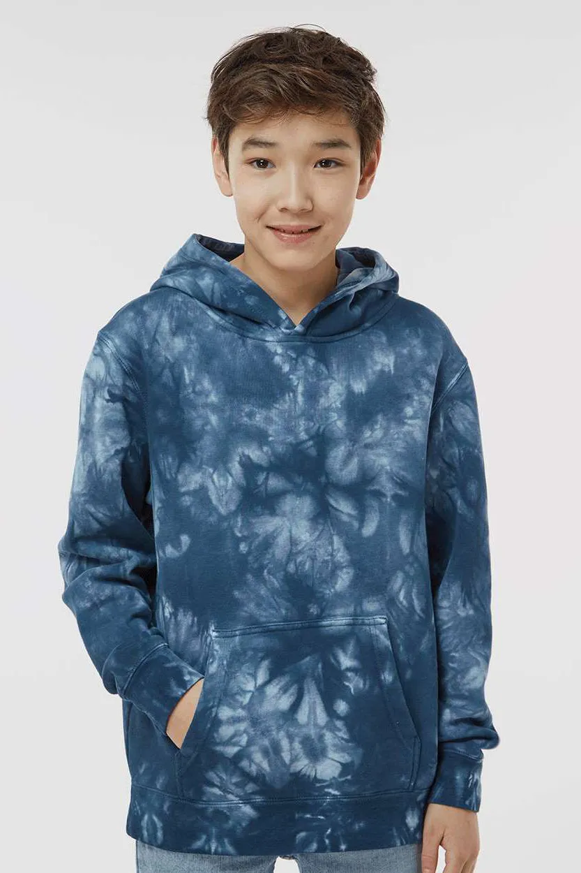 Independent Trading Company Youth Tie-Dye Hooded Sweatshirt Hoodie w/ Pouch Pocket - Navy Blue