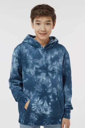Independent Trading Company Youth Tie-Dye Hooded Sweatshirt Hoodie w/ Pouch Pocket - Navy Blue