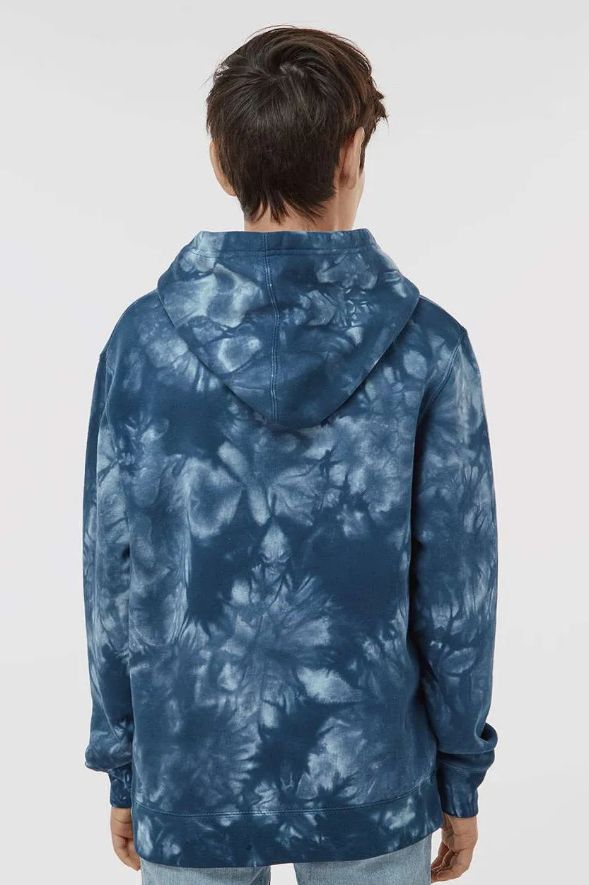 Independent Trading Company Youth Tie-Dye Hooded Sweatshirt Hoodie w/ Pouch Pocket - Navy Blue