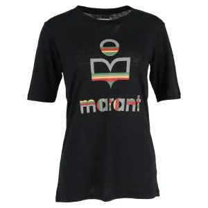 Isabel Marant Etoile Kolda Printed Crewneck T-shirt in Black Linen