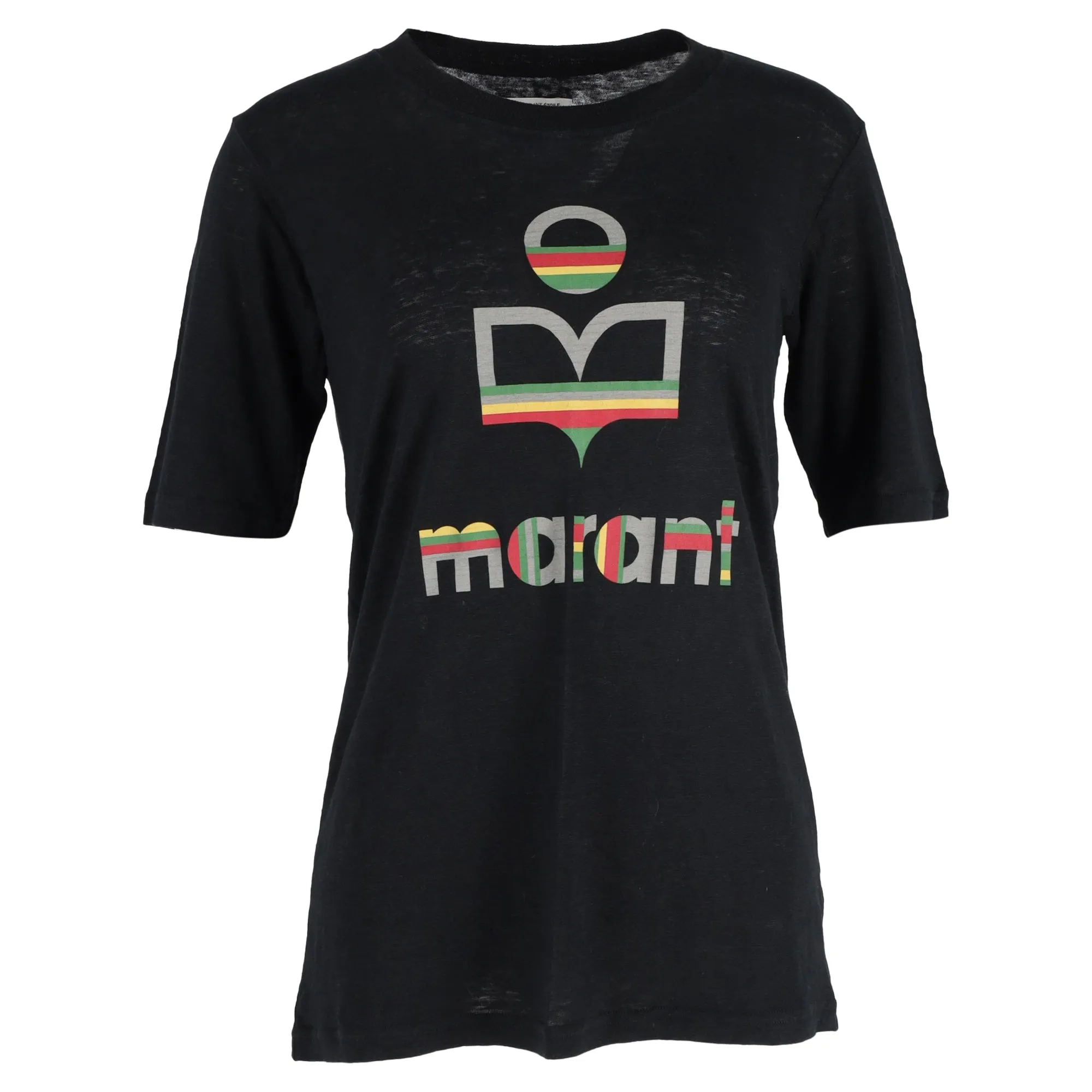 Isabel Marant Etoile Kolda Printed Crewneck T-shirt in Black Linen