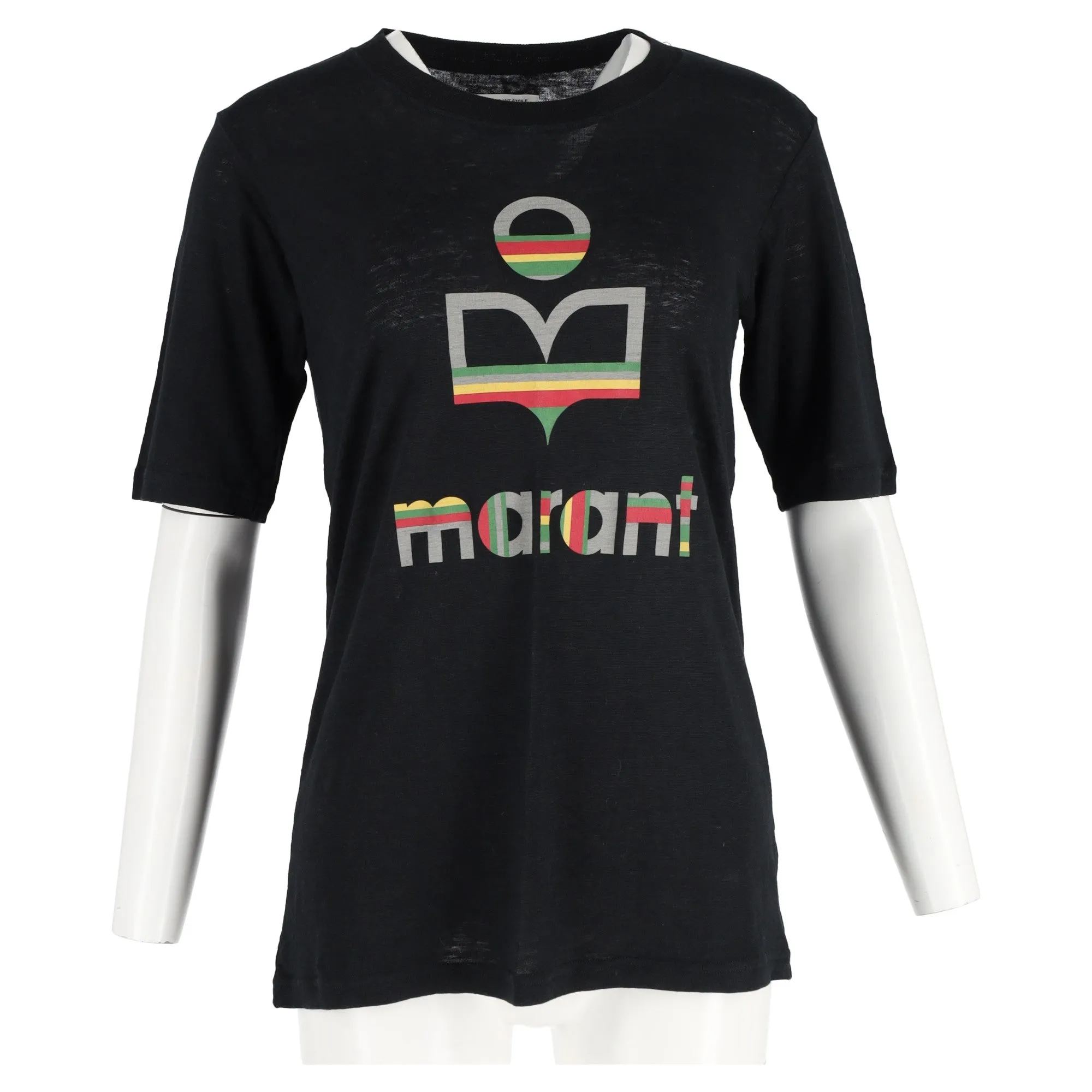 Isabel Marant Etoile Kolda Printed Crewneck T-shirt in Black Linen