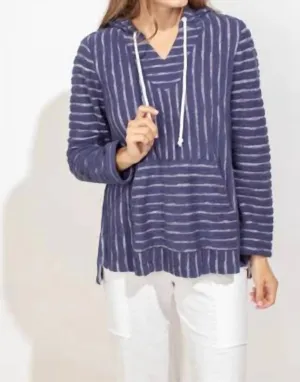 Island Stripe Terry Hoodie In Navy