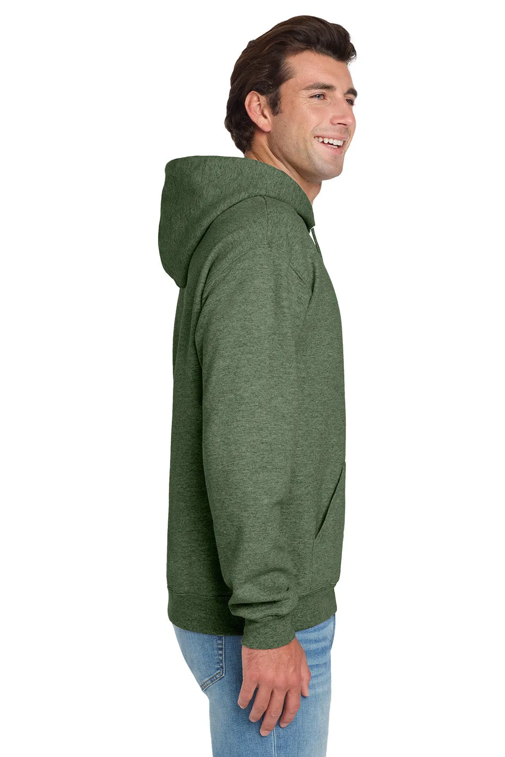 Jerzees Mens NuBlend Pill Resistant Fleece Hooded Sweatshirt Hoodie w/ Pouch Pocket - Heather Military Green