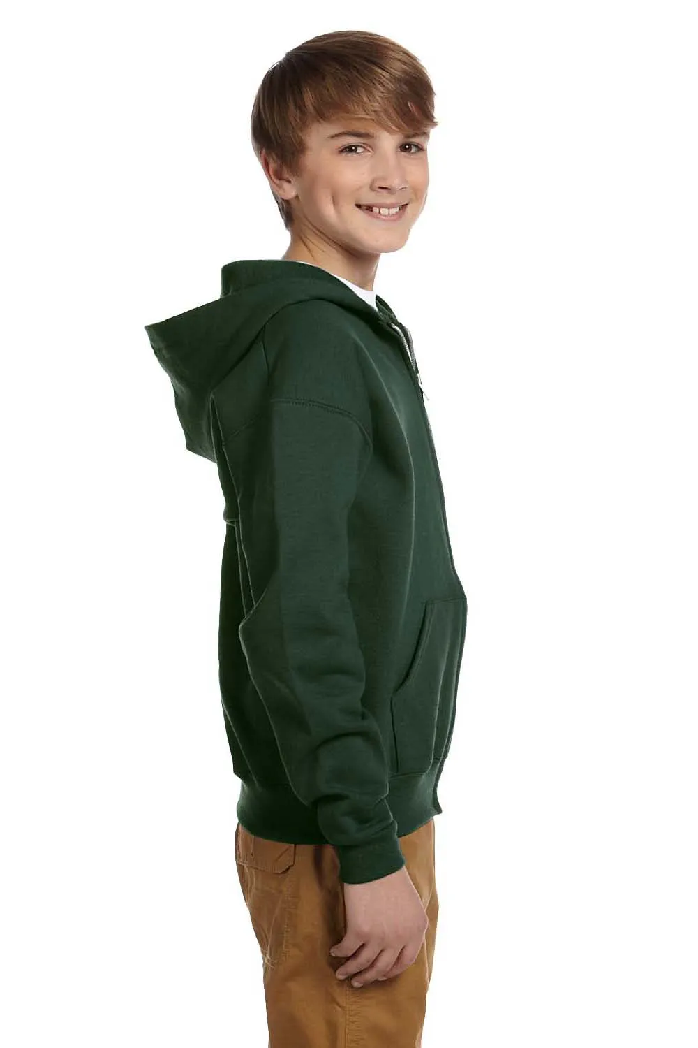 Jerzees Youth NuBlend Pill Resistant Fleece Full Zip Hooded Sweatshirt Hoodie w/ Pockets - Forest Green